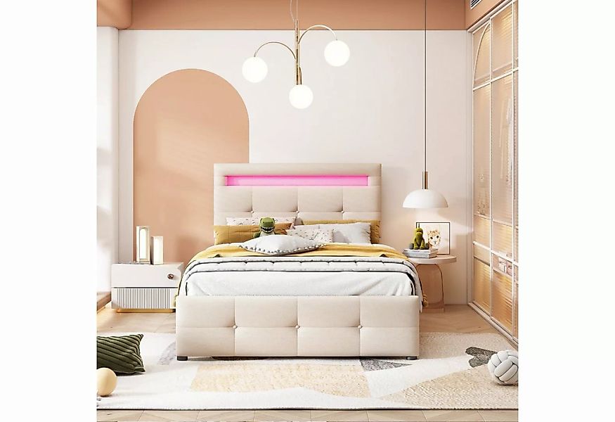 Fangqi Polsterbett 90*200 cm gepolstertes Einzelbett mit LED-Beleuchtung un günstig online kaufen