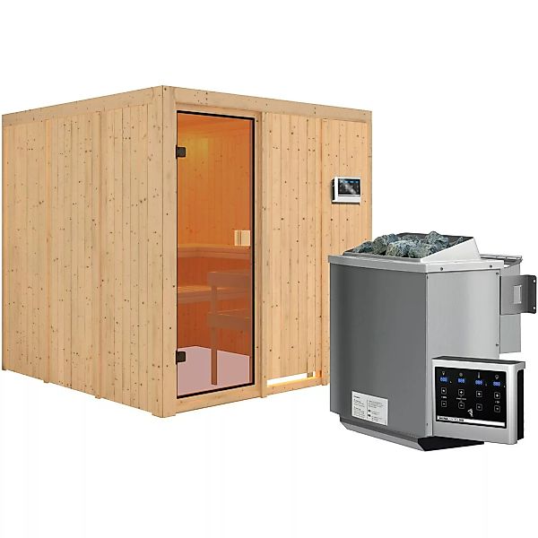 Karibu Sauna Oulu inkl. 9 kW Bio-Ofen mit ext. Strg., Glastür Bronziert günstig online kaufen
