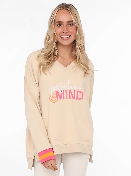 Zwillingsherz Sweatshirt, V-Ausschnitt, neonfarbenen Bündchen, Seitenschlit günstig online kaufen