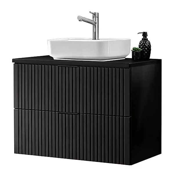 Badezimmer Waschtisch, 81cm, mit Aufsatzbecken, matt schwarz gerillt, ADELA günstig online kaufen