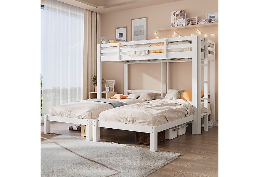 Flieks Etagenbett, Dreierbett Kinderbett mit Leiter Kiefer 90x200cm günstig online kaufen