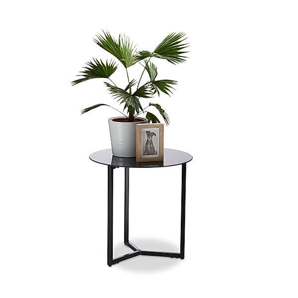 relaxdays Beistelltisch Glas Metall rund, Schwarz günstig online kaufen