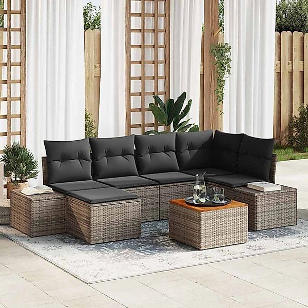 vidaXL Garten-Sofa-Set mit Kissen 7-Tlg Grau Poly Rattan 3347979 günstig online kaufen