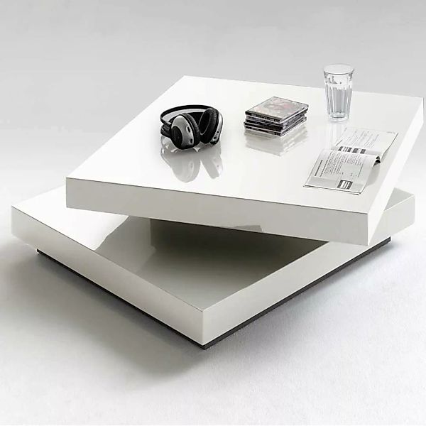 Designercouchtisch mit drehbarer Tischplatte Weiß Hochglanz günstig online kaufen