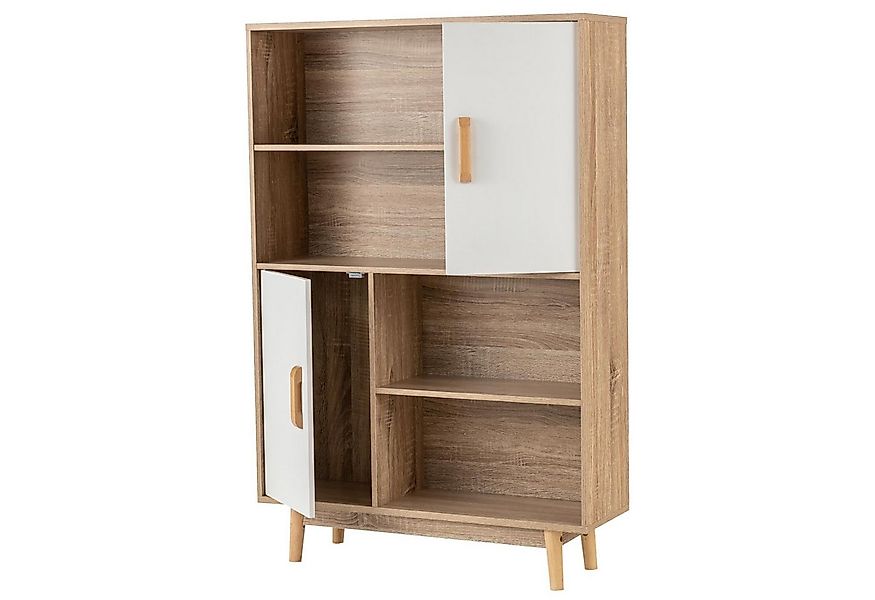KOMFOTTEU Bücherregal Bücherschrank, mit 2 Türen und 4 offene Regale, 80x24 günstig online kaufen