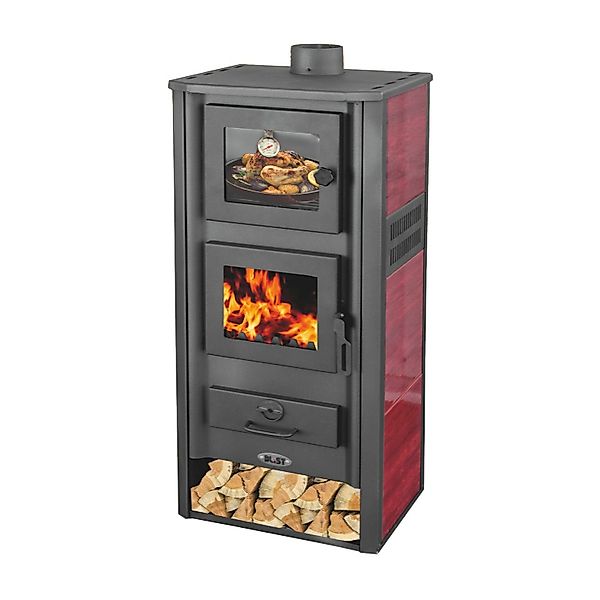 Blist Kaminofen mit Backfach Rot Holzofen günstig online kaufen
