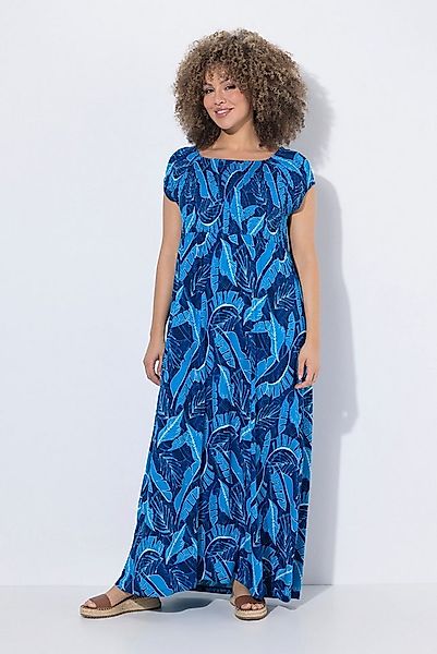 Ulla Popken Maxikleid Maxi-Smokkleid Blätter Carré-Ausschnitt Halbarm günstig online kaufen