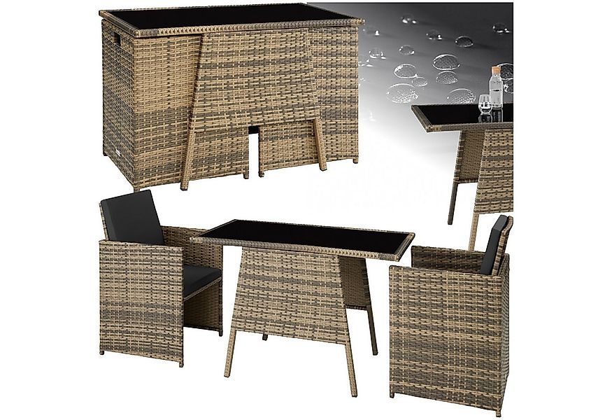 tectake Sitzgruppe Rattan Sitzgruppe, (Set., 3-tlg), Tisch mit abnehmbarer günstig online kaufen