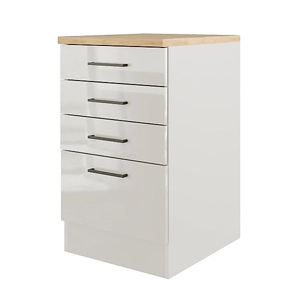 Flex-Well Exclusiv Küchen-Schubkastenschrank Lund 50cm Lichtgrau glänzend günstig online kaufen
