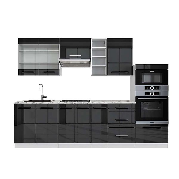 Vicco Fame-Line Küchenzeile Anthrazit Hochglanz/Weiß 280 cm AP Marmor günstig online kaufen