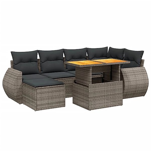 vidaXL 7-Tlg Garten-Sofagarnitur mit Kissen Grau Poly Rattan 3275818 günstig online kaufen