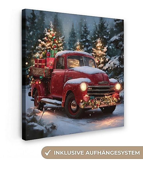 OneMillionCanvasses® Leinwandbild Weihnachts-LKW - Schneewald - Rot, Fotodr günstig online kaufen