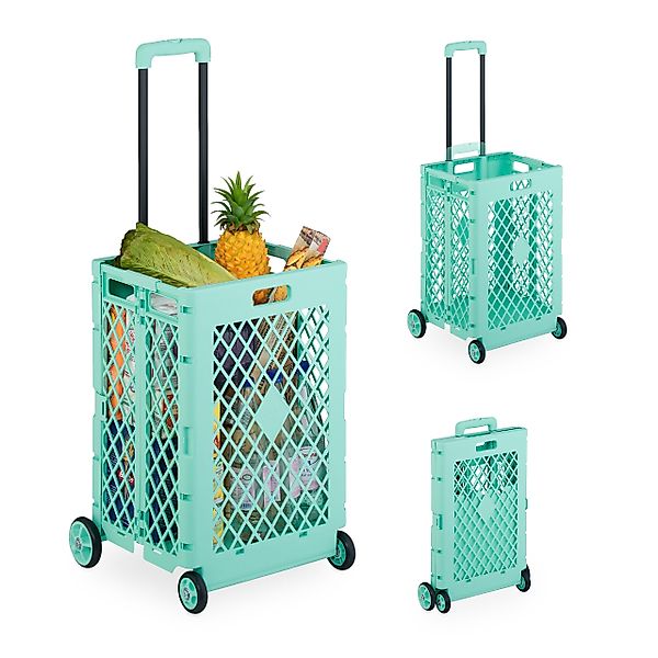 relaxdays Einkaufstrolley Klappbarer Einkaufstrolley, Türkis günstig online kaufen