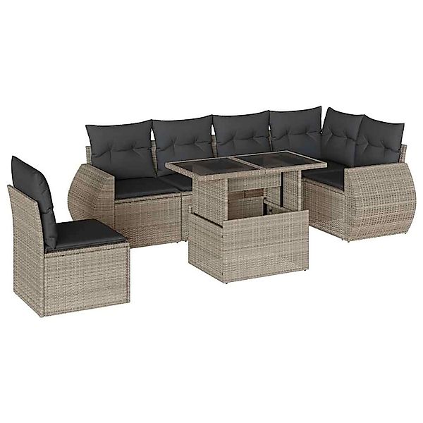 vidaXL 7-Tlg Garten-Sofagarnitur mit Kissen Hellgrau Poly Rattan 3268572 günstig online kaufen