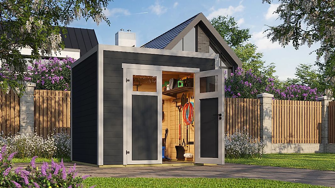 Weka Gartenhaus Batu 1,5 Flachdach Doppeltür Dark Grey 250 cm x 200 cm günstig online kaufen