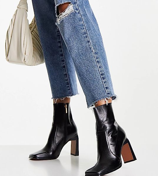 ASOS DESIGN – Embrace – Stiefel aus schwarzem Leder mit hohem Absatz und ec günstig online kaufen