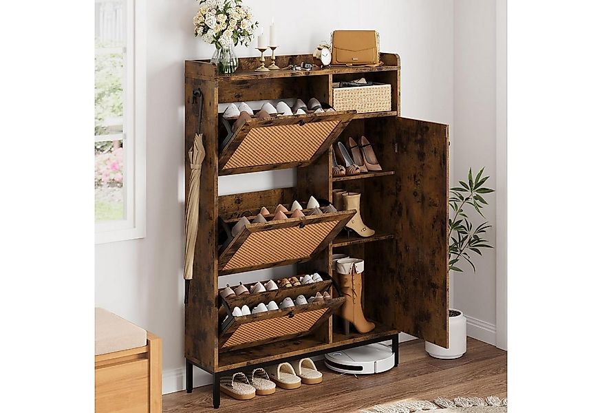 GarveeMore Schuhschrank aus Rattan mit 3 Klappschubladen und 4-stufiger Sch günstig online kaufen