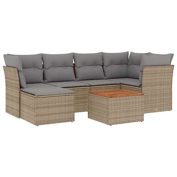 vidaXL 7-Tlg Garten-Sofagarnitur mit Kissen Beige Poly Rattan 3223749 günstig online kaufen