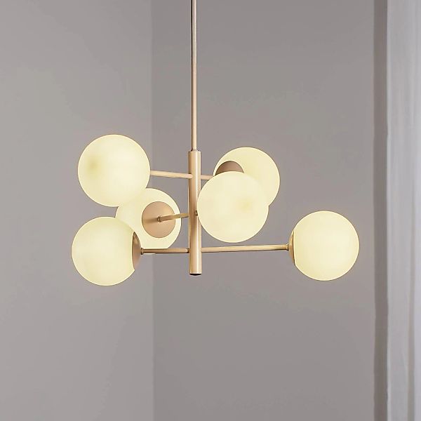 Hängeleuchte Aurora, beige, Ø 60 cm, 6-flammig, Glas, E14 günstig online kaufen