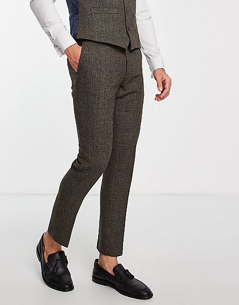 French Connection – Schmal geschnittene Tweed-Anzughose-Braun günstig online kaufen