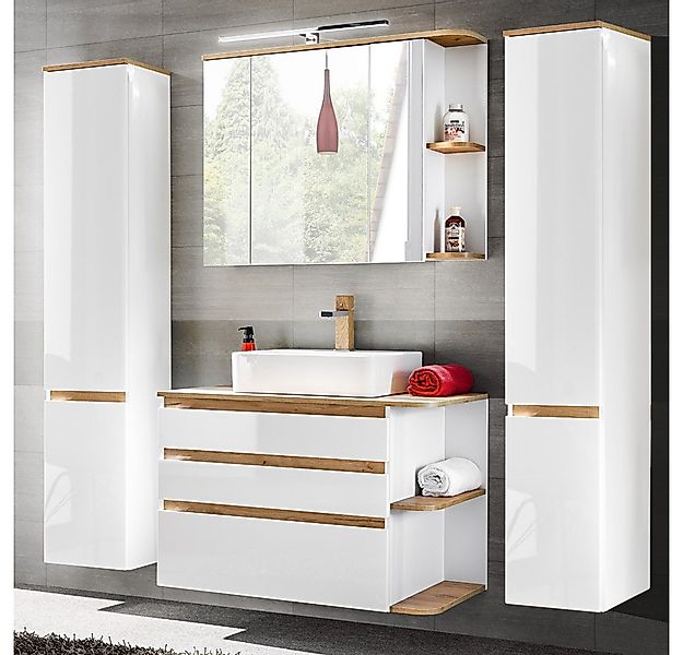 Lomadox Badmöbel-Set CAMPOS-56, (Spar-Set, 6-St), weiß mit Wotaneiche 2 Hoc günstig online kaufen