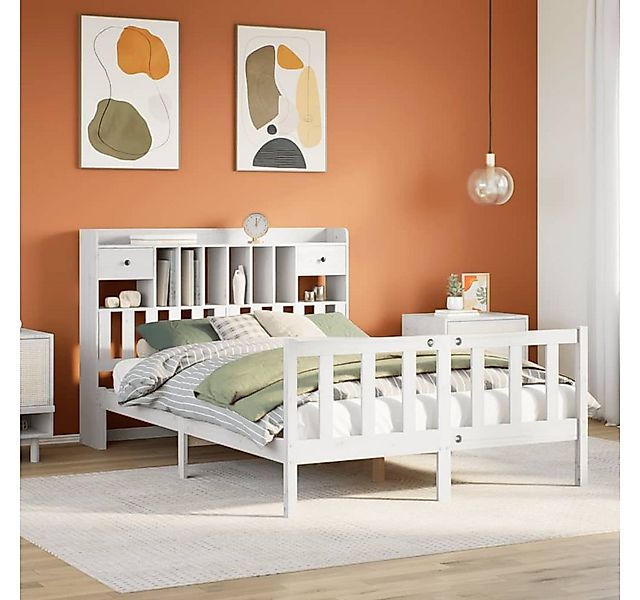 vidaXL Bett, Massivholzbett mit Regal ohne Matratze Weiß 140x190 cm Kiefer günstig online kaufen