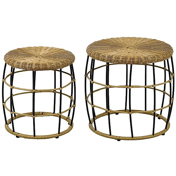 Outsunny Beistelltisch 2er-Set Rattan Couchtisch (Sofatisch, 2-St., Kaffeet günstig online kaufen