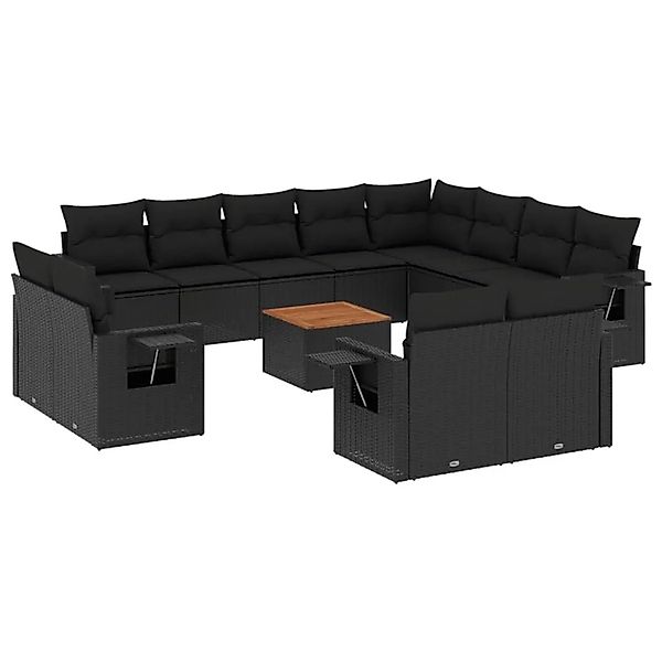 vidaXL 13-Tlg Garten-Sofagarnitur mit Kissen Schwarz Poly Rattan 3224830 günstig online kaufen