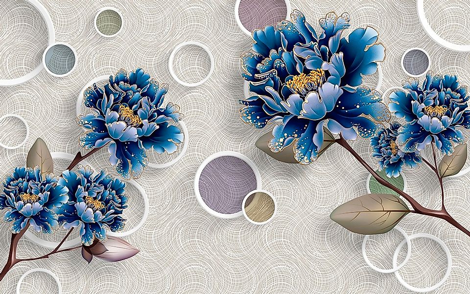 Papermoon Fototapete "Muster mit Blumen blau" günstig online kaufen