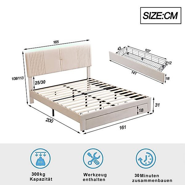 STILVORA Polsterbett 160x200 Bettgestell mit Matratze,Jugendbett mit USB&LE günstig online kaufen