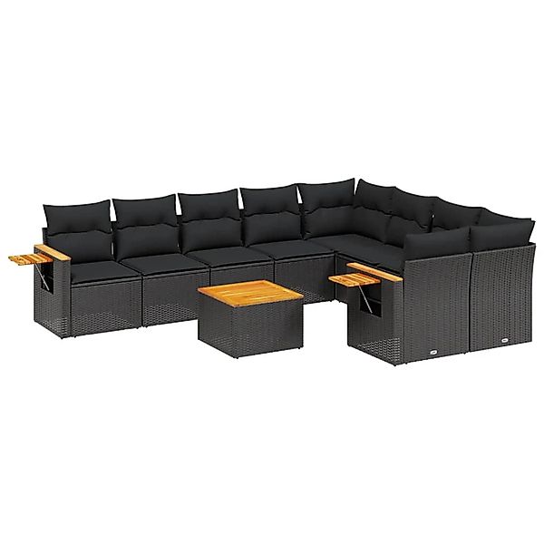 vidaXL 10-Tlg Garten-Sofagarnitur mit Kissen Schwarz Poly Rattan 3259549 günstig online kaufen
