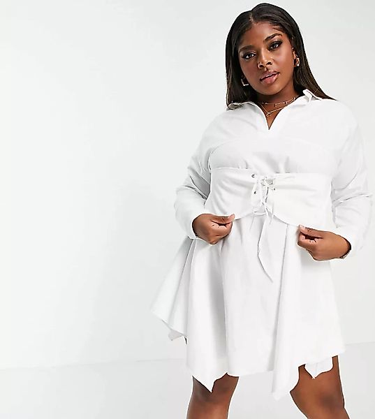 Lasula Plus – Hemdkleid mit Korsett-Detail in Weiß günstig online kaufen