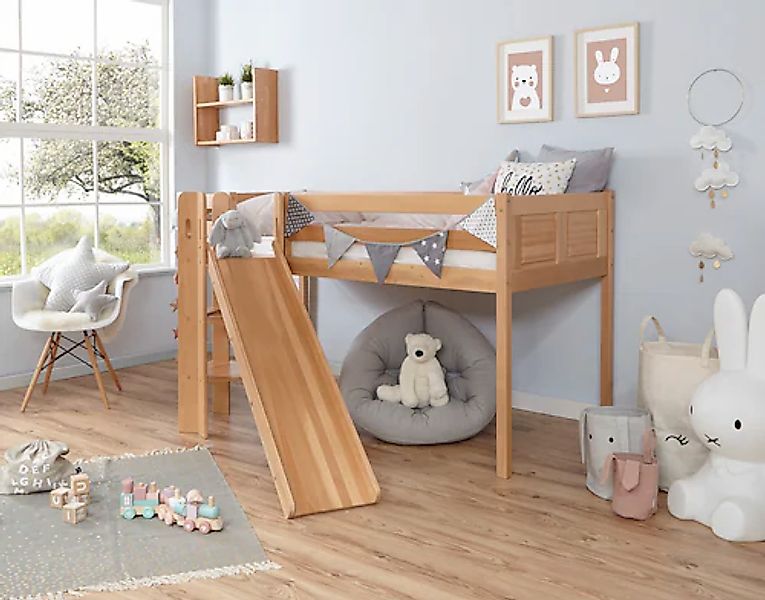 Ticaa Hochbett "Ekki" mit Rollrost wahlweise mit Matratze, Buche günstig online kaufen