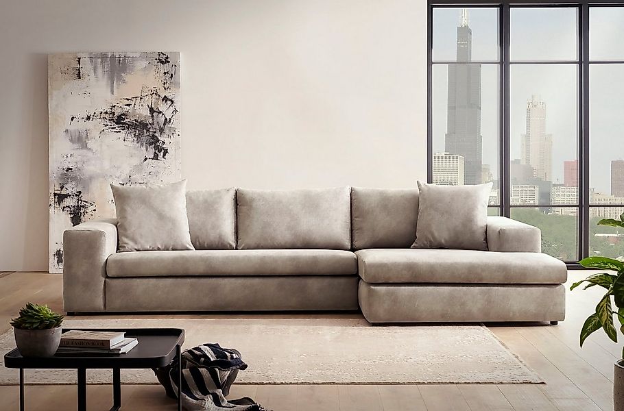 andas Ecksofa SLEETLAND XXL in Samtvelours oder Vintage-Leder-Optik, L-Form günstig online kaufen