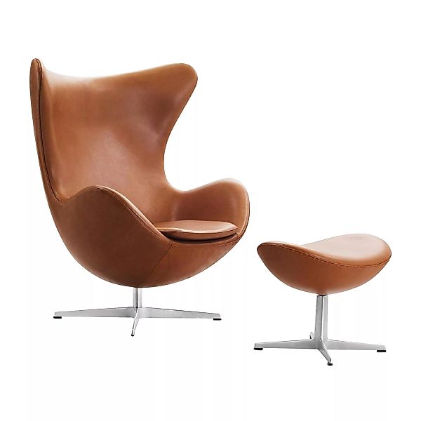 Fritz Hansen - Aktion Egg Chair/Das Ei™ Sessel + Hocker Leder - walnuss/Led günstig online kaufen