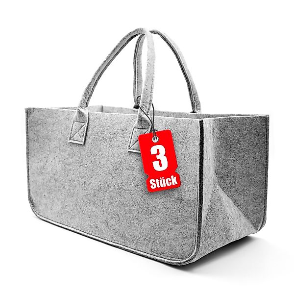 BigDean Shopper 3x Filztasche in Hellgrau günstig online kaufen