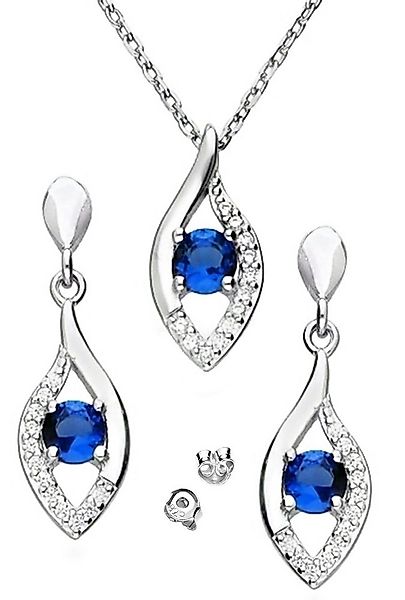 Limana Ohrring und Ketten Set Schmuckset 925 Silber blau hängende Ohrstecke günstig online kaufen