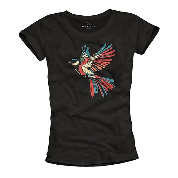 MAKAYA Print-Shirt Damen mit Vogelmotiv Kurzarm günstig online kaufen
