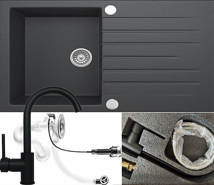 Homeline Granitspüle Danny Granitspüle Küchenspüle Siphon Einbauspüle Spüle günstig online kaufen