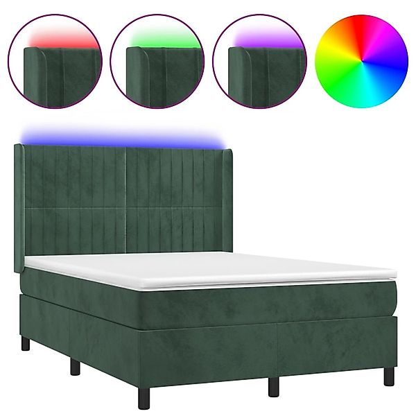 vidaXL Boxspringbett mit Matratze & LED Dunkelgrün 140x190 cm Samt 3139682 günstig online kaufen