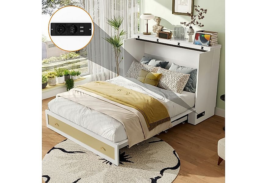 TavilaEcon Schrankbett Klappbett mit Schubladen am Bettende & USB & Steckdo günstig online kaufen