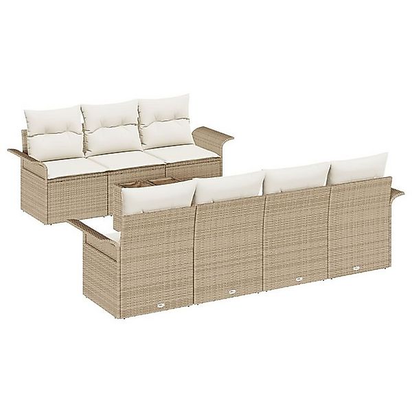 vidaXL Loungesofa 8-teiliges Garten-Sofa-Set mit Kissen Beige Poly Rattan, günstig online kaufen
