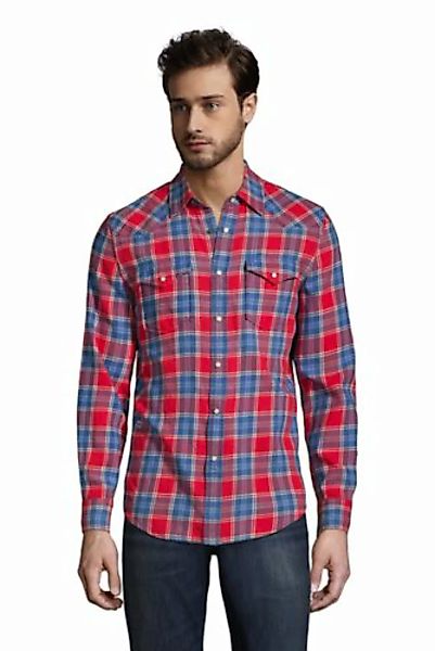 Westernhemd aus Baumwolle, Herren, Größe: XL Normal, Blau, by Lands' End, W günstig online kaufen