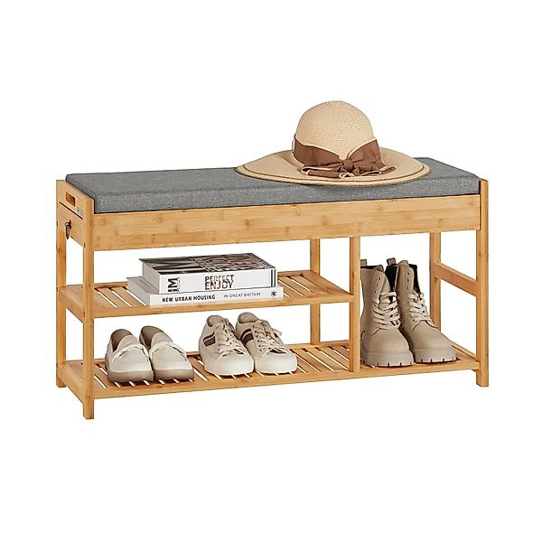 SoBuy Schuhbank mit Sitzfläche und Schubladen Sitzbank Natur Bambus FSR47-N günstig online kaufen