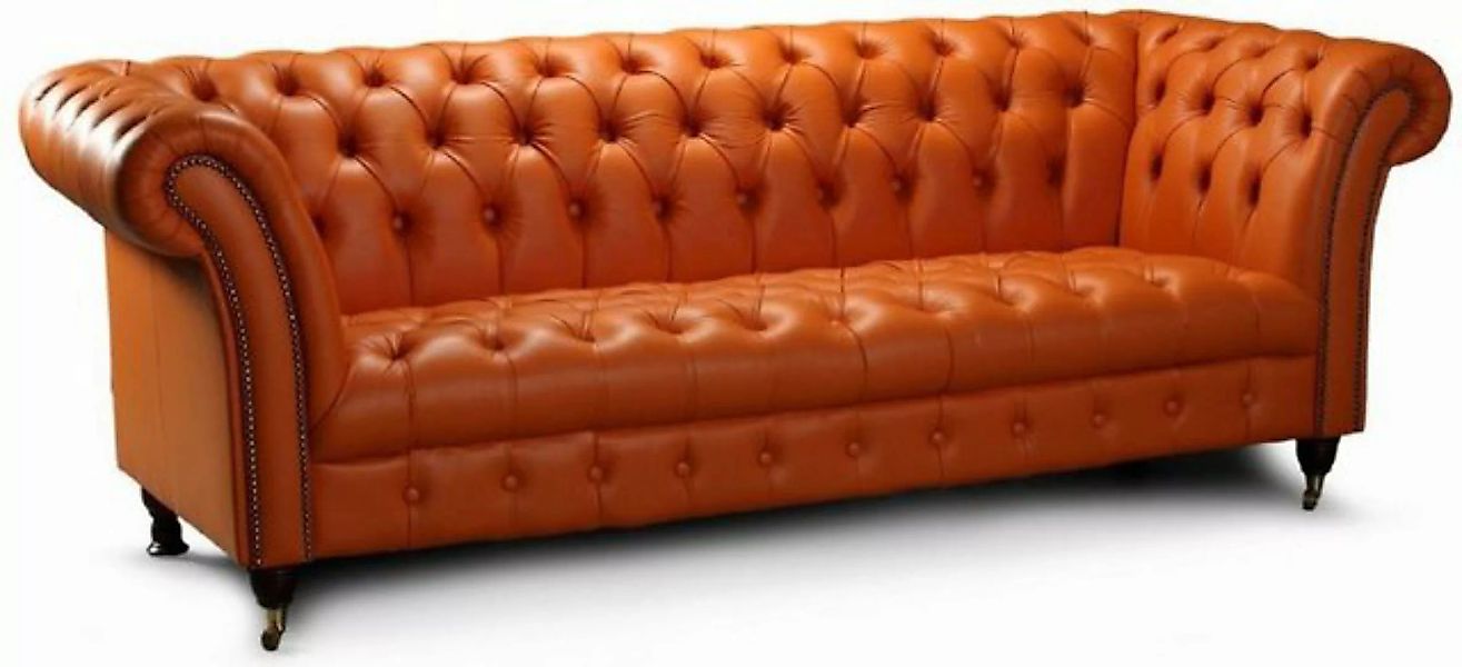 Casa Padrino Chesterfield-Sofa Luxus Chesterfield Leder 3er Sofa Hellbraun günstig online kaufen