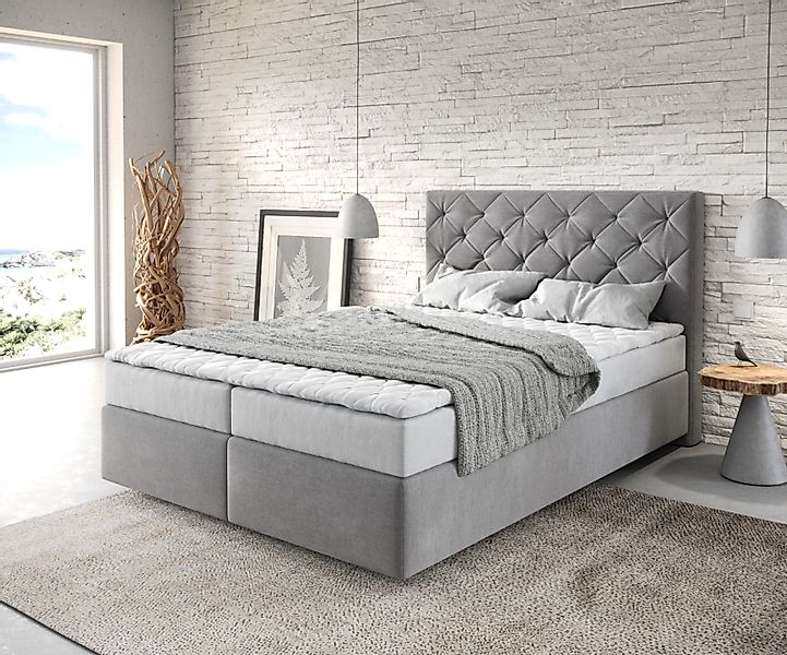 Boxspringbett Dream-Great 140x200 cm Mikrofaser Grau mit Matratze und Toppe günstig online kaufen