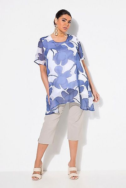 Ulla Popken Tunika Chiffon-Bluse doppellagig A-Linie Rundhals Halbarm günstig online kaufen