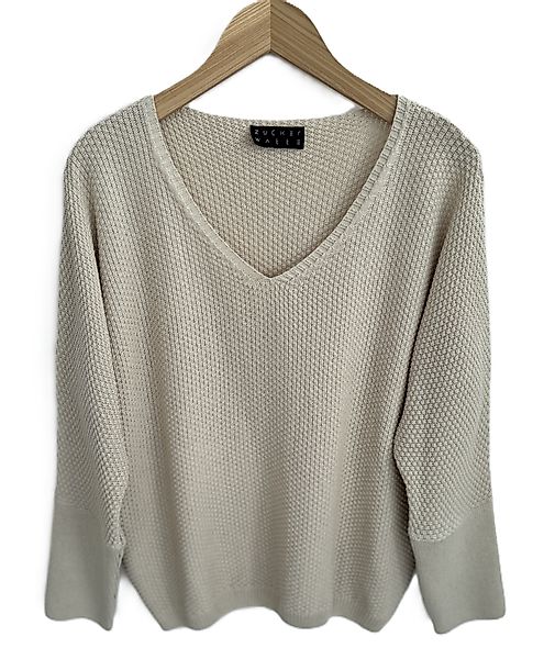 Zuckerwatte V-Ausschnitt-Pullover Strukturstrick, aus weicher Baumwollmisch günstig online kaufen