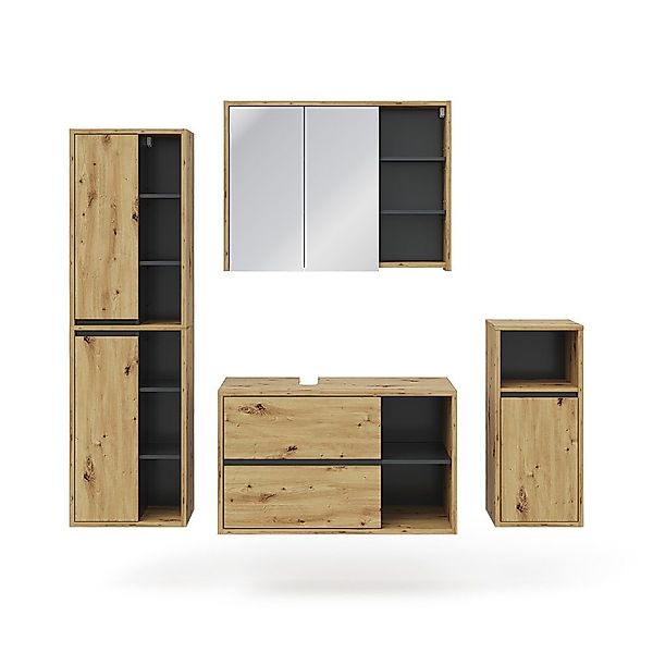 Vicco Badmöbel-Set Viola, Goldkraft Eiche/Anthrazit, 4 günstig online kaufen