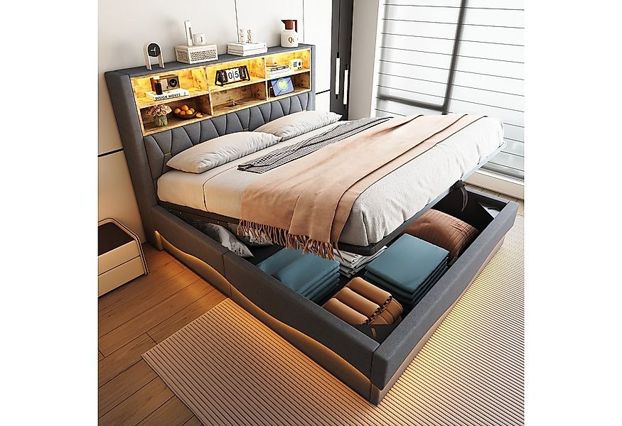 Merax Polsterbett (Doppelbett Jugendbett mit Metall-Lattenrost, 1-tlg), Hyd günstig online kaufen